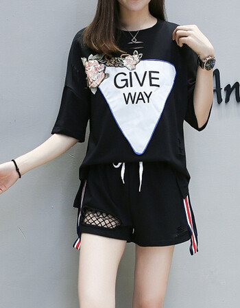 夏尔维纳超大码胖人肥婆胖子胖美眉胖胖女装肥肥胖妞显瘦渔网短裤套装