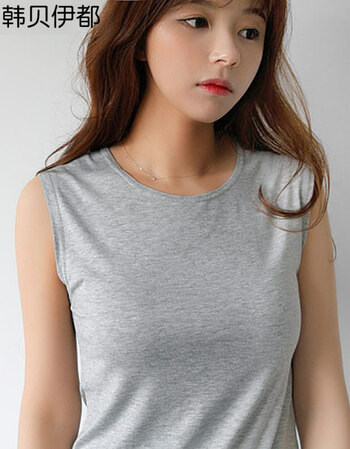 韩贝伊都2016夏新款纯色无袖t恤女打底衫 帅气中性基本款工字背心t