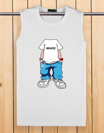 2018夏季新款背心男士无袖t恤透气汗衫宽肩夏季青年宽松型 白色无头人