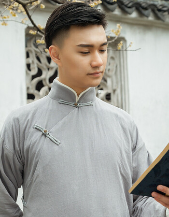 电影电视剧同款新款影视民国古装男士银灰棉麻长衫中式演出服相声服