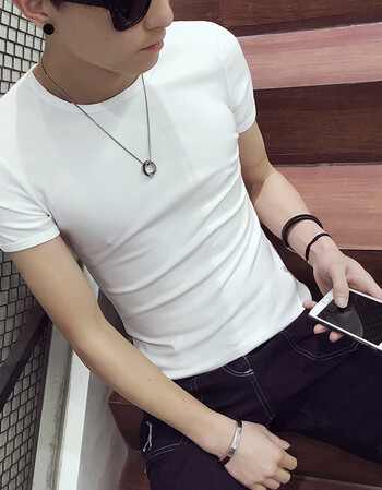 珂樊图男士夏季粉短袖t恤男骚粉潮流韩版粉色上衣男修身百搭半袖学生t