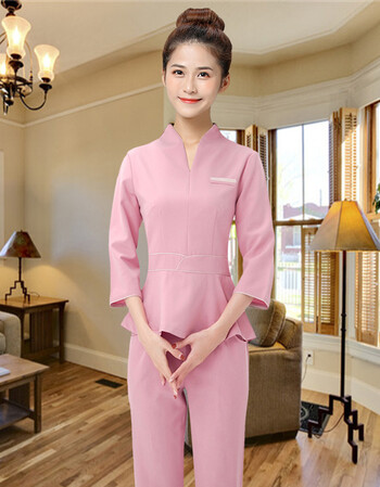 夏季新款美容师服装连衣裙养生馆工作服中式时尚美容院女套装弹力