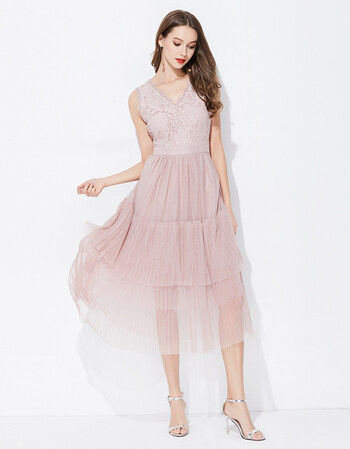 ΖveroΡurΑmoda蕾丝拼接无袖连衣裙女 v领层叠网纱裙|31827a536