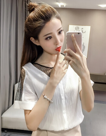 韩版新款夏季碎花一字肩小清新超仙飘逸露肩雪纺衫女甜美上衣 1122