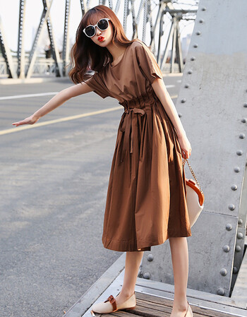 etgaz休闲连衣裙2018春季新款女韩版中长学生港味复古冷淡风裙子夏