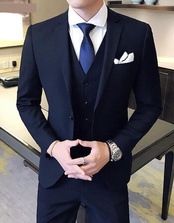 结婚礼服男新郎韩版男士三件套修身西装三件套职业正装结婚结婚礼服