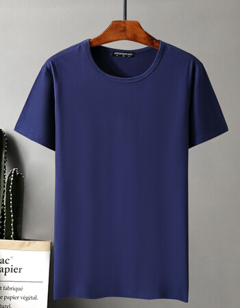 码短袖t恤 宽松圆领胖子上衣半袖弹力莱卡纯棉半截薄款打底衫 深蓝色