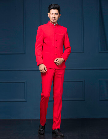 中山装男青年修身礼服套装演出服复古中国风立领民国风男装学生青年装