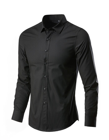 2017秋季新款男士纯色简约衬衫长袖修身衬衫 黑色 xl