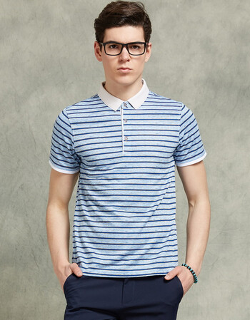 facho菲克商务休闲蓝色拼接细条纹男士短袖polo衫 2901蓝色 l