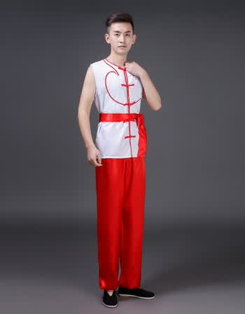 舞蹈服东北秧歌服男中老年打鼓服演出服男服装腰鼓队 白色 150