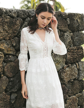 镂空蕾丝花边中长裙2018夏季度假裙子女中长款高腰绑带刺绣连f180吖丽