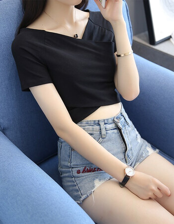夏尔维纳漏肚脐小款短上衣露脐t恤女性感韩式半袖高腰齐腰肚子时尚