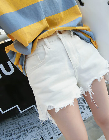 白色牛仔短裤女夏2018新款高腰韩版宽松直筒百搭夏季短款烂裤子女
