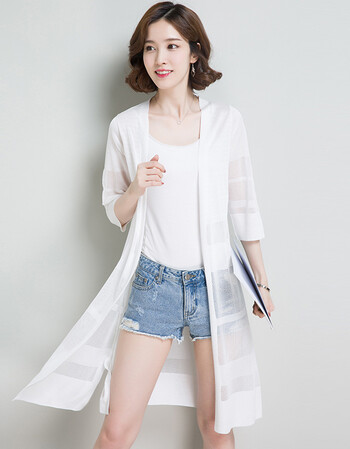 冰丝透气网纱开衫女中长款薄款防晒衣夏天外搭外套韩版空调衫披肩