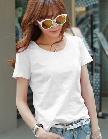 夏装短袖韩版大红色白色宽松休闲 竹节棉v领纯色t恤女装体恤上衣 白色