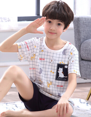 男大童睡衣纯棉短袖夏季小男孩初中学生13-15岁全棉薄款家居服 221