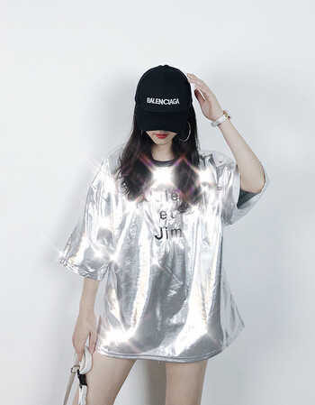 女生帅气衣服嘻哈上衣女韩版学生夏季宽松短袖t恤女bf风半袖女潮 银色