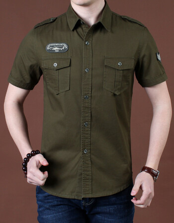 夏季薄男士时尚军装飞行员短袖衬衫纯棉休闲大码宽松衬衣潮 8520款军