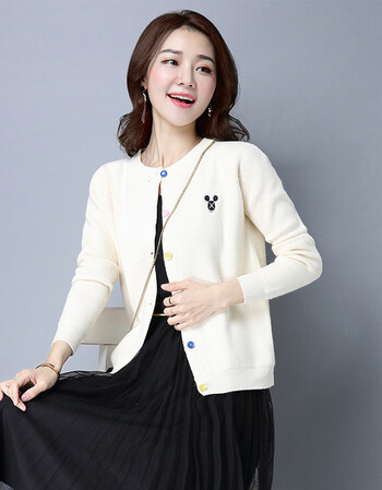 针织衫女开衫短款开衫短款外搭上衣宽松羊毛衫休闲毛衣外套 米白色