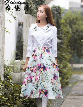 希黛月2015秋冬油画印花 半身裙 花色 M