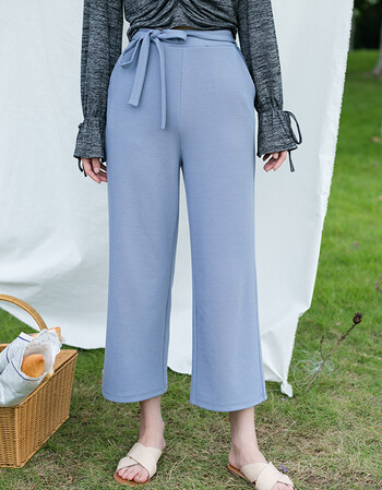 坠感针织阔腿裤女秋宽松裤子2018新款直筒九分裤黑色休闲裤 天蓝色(10