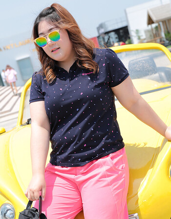 纯棉polo衫女大码 2018夏季新款胖mm大码宽松翻领短袖t恤女polo衫200