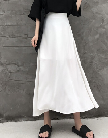 2018夏季港味复古简约v领上衣 中长款仙女半身裙女潮 白色裙子 s