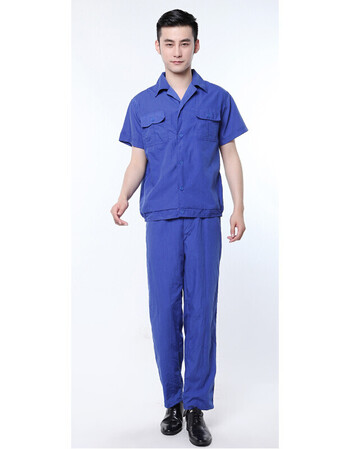 夏季工作服男长袖套装高棉布料深蓝色劳保工机修程制服工装超低价