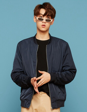 美特斯邦威夹克男外套男士韩版休闲飞行员夹克棒球衫帅气外套 月蓝黑1