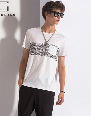 爵度gentle 撞色印花圆领短袖t恤 白色 48-_现价-1元