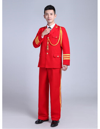 乐队服鼓号队演出服文工团军装礼服国旗班仪仗队服升旗手服装男 红色
