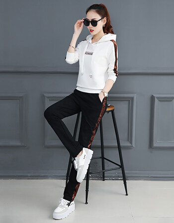 休闲运动服套装女装春秋装2018新款韩版春装时尚韩版两件套潮 白色 l