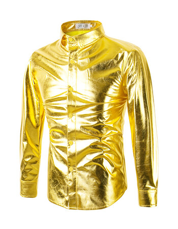 新品男士舞台演出金黄色亮光面衬衫晚宴会年会大合唱摄影影楼衬衣金色