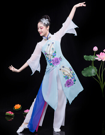 仙女落花古典舞演出服女飘逸中国风仙女套装新款民族扇子舞蹈服装成人