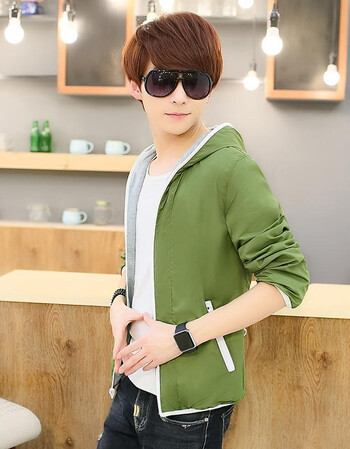 衫糖果色青少年连帽外套开衫衣服潮男装长袖夹克男修身外套男士 绿色