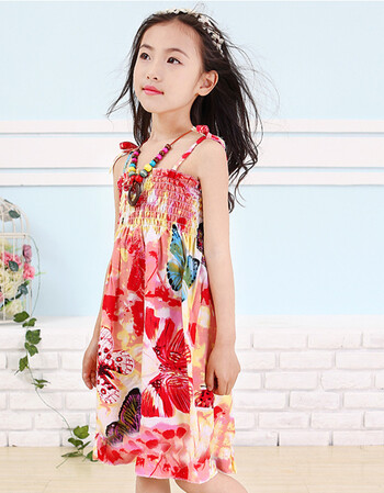 女童夏装2018波西米亚抹胸儿童连衣裙宝宝吊带百褶沙滩裙1 七彩蝴蝶 1