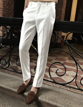 西裤男修身小脚商务休闲薄款西服裤子男韩版青年白色西装裤小直筒 没