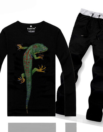 2015时尚新款韩版男士潮流圆领3d印花t恤 修身百搭休闲套装 3号壁 