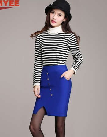 samyee 半身裙女装秋冬装包臀裙职业ol短裙一步裙kk829 蓝色 l