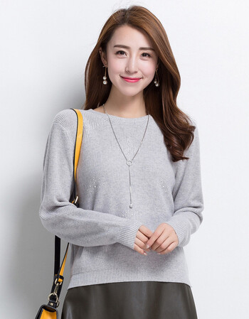 恒源祥羊绒衫女圆领秋冬针织衫套头纯羊绒短款高腰甜美纯色毛衣女tz