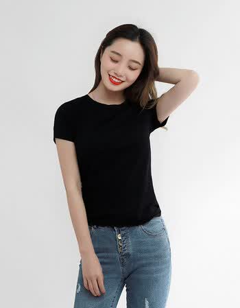 【京东好店】短袖t恤女纯色夏季新款修身搭黑色韩版体恤上衣 黑色 l