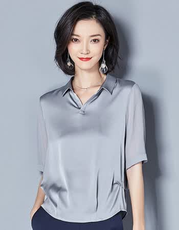 女装 衬衫 帝思龙 2018夏装新款重磅真丝上衣女杭州丝绸桑蚕丝纯色大