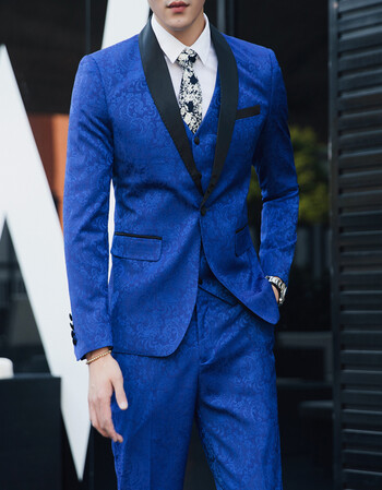 西装男套装结婚礼服伴郎男士礼服西服套装三件套模特图6047b 蓝色 l
