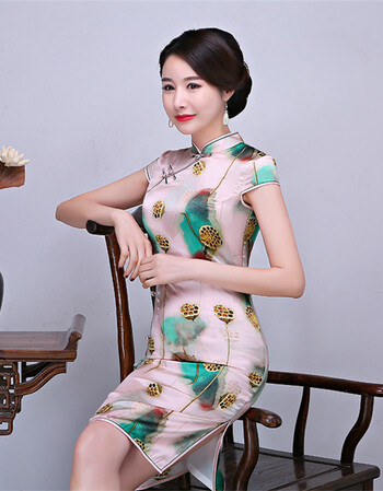 祺祥缘改良短款真丝旗袍夏连衣裙夏显瘦桑蚕丝修身名媛包臀裙 图9 xxl