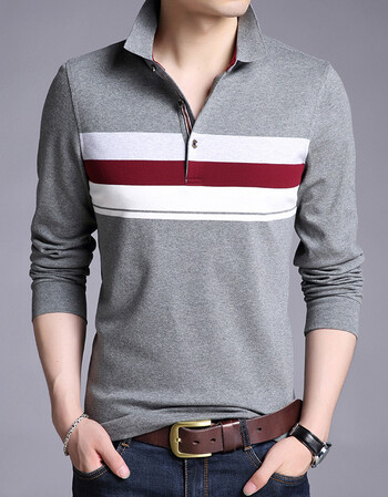春秋季长袖t恤男纯棉薄款翻领上衣中青年男士条纹体恤长袖polo衫 8809