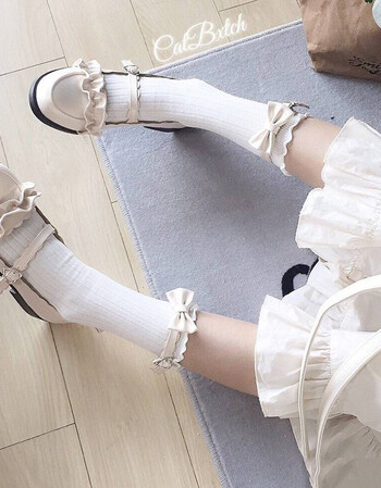 七街皇后(QJHH) 低跟梅露露Lolita鞋日系花边圆