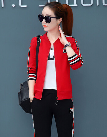 春秋2018修身时尚运动服韩版新款大码休闲卫衣三件套潮品牌同款 红色