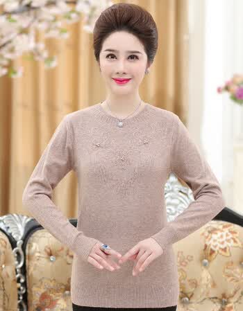 妈妈秋冬装长袖上衣服装中年妇女薄款打底衫中老年女针织衫上衣