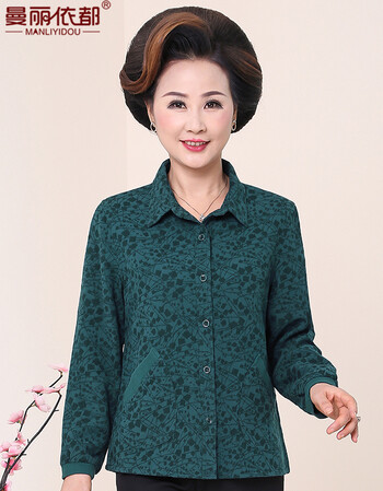 曼丽依都中老年女装春秋装上衣2018新款休闲长袖小衫妈妈装纯棉t恤女